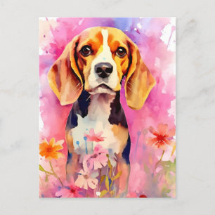 Beagle mit Blume Aquarell Postkarte