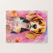 Beagle mit Blume Aquarell Puzzle (Horizontal)