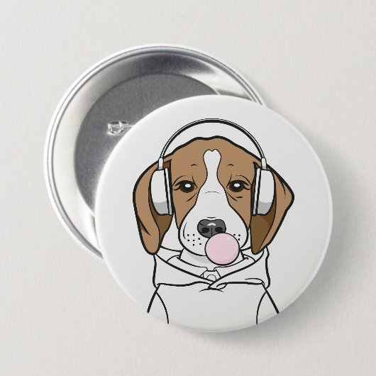 Beagle mit Bubblegum Niedlich Funny Funny Dog Button (Vorne & Hinten)