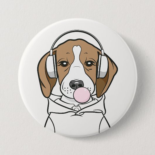 Beagle mit Bubblegum Niedlich Funny Funny Dog Button (Vorderseite)
