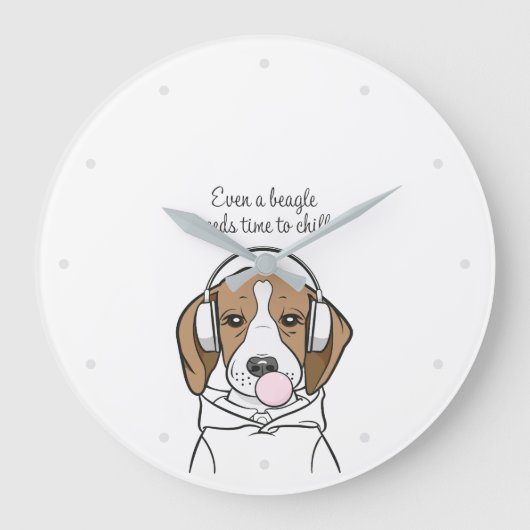 Beagle mit Bubblegum Niedlich Funny Funny Dog Große Wanduhr (Vorderseite)