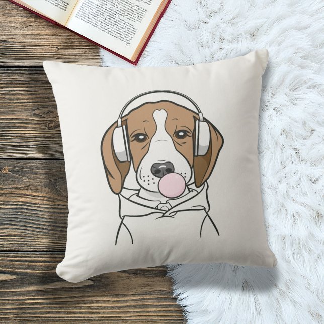 Beagle mit Bubblegum Niedlich Funny Funny Dog Kissen (Von Creator hochgeladen)