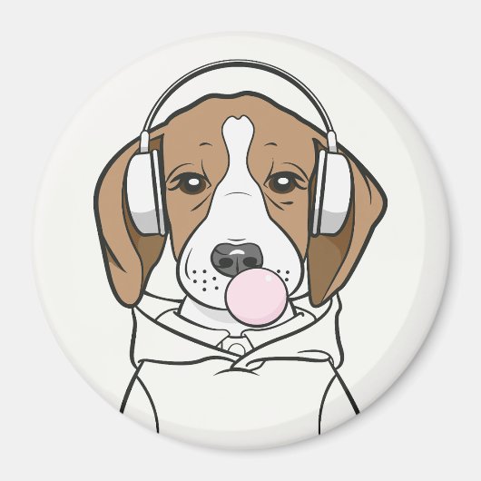 Beagle mit Bubblegum Niedlich Funny Funny Dog Magnet (Vorne)