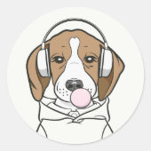Beagle mit Bubblegum Niedlich Funny Funny Dog Runder Aufkleber (Vorderseite)