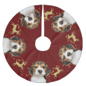 Beagle mit Gold Glitzer Hirsche Weihnachten | Rot Polyester Weihnachtsbaumdecke (Vorderseite)