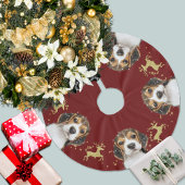 Beagle mit Gold Glitzer Hirsche Weihnachten | Rot Polyester Weihnachtsbaumdecke