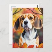 Beagle mit Herbstlauben Kunst im Herbst Postkarte (Vorne/Hinten)