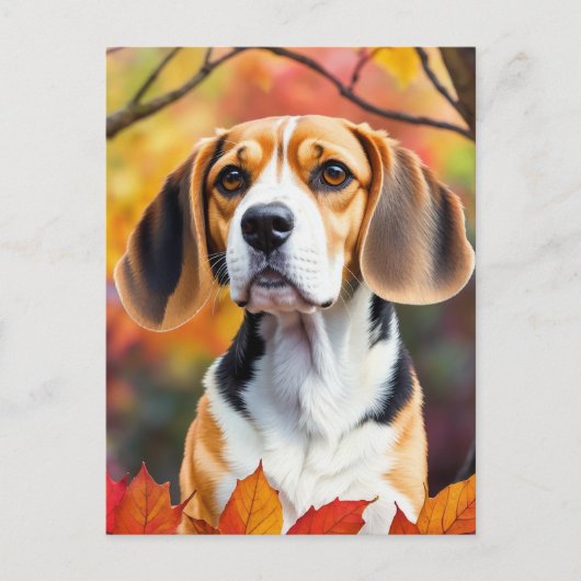 Beagle mit Herbstlauben Kunst im Herbst Postkarte (Vorderseite)