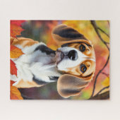 Beagle mit Herbstlauben Kunst im Herbst Puzzle (Horizontal)