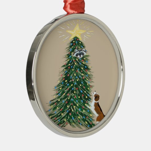 Beagle mit Raccoon im Weihnachtsbaum Ornament Aus Metall (Rechts)