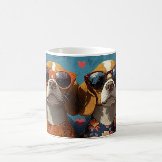 Beagle mit Rose des Herzens Valentinstag Kaffeetasse (Mittel)