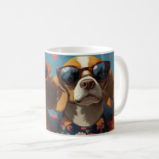 Beagle mit Rose des Herzens Valentinstag Kaffeetasse (VorderseiteRechts)