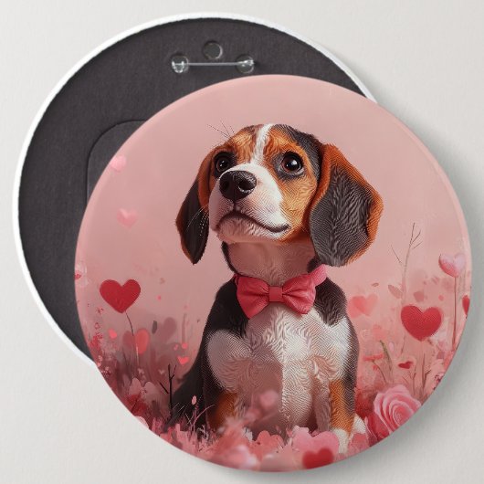 Beagle mit Rose - Valentinstag Button (Vorne & Hinten)