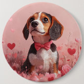 Beagle mit Rose - Valentinstag Button (Vorderseite)