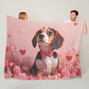 Beagle mit Rose - Valentinstag Fleecedecke