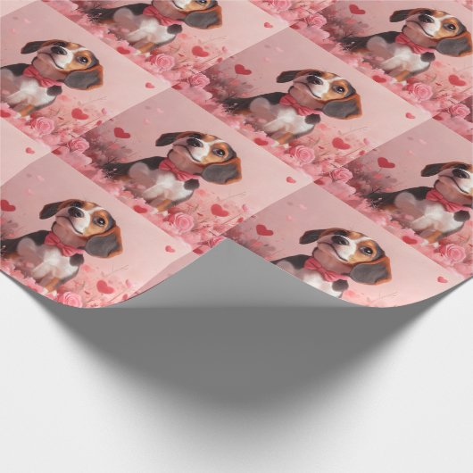 Beagle mit Rose - Valentinstag Geschenkpapier (Ecke)