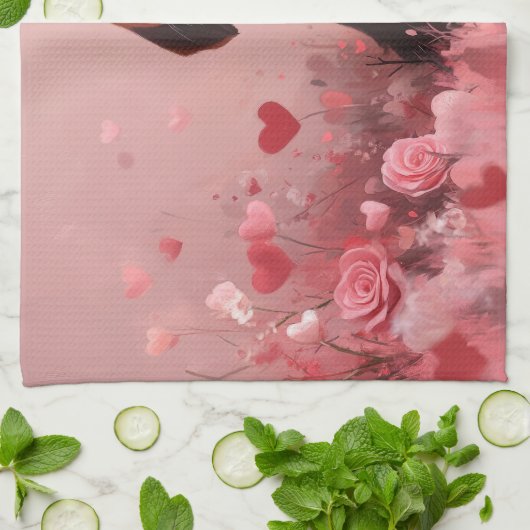 Beagle mit Rose - Valentinstag Geschirrtuch (Gefaltet)