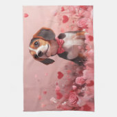 Beagle mit Rose - Valentinstag Geschirrtuch (Vertikal)