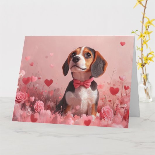Beagle mit Rose - Valentinstag Karte (Gelbe Blume)