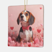 Beagle mit Rose - Valentinstag Keramikornament (Links)
