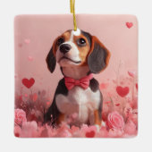 Beagle mit Rose - Valentinstag Keramikornament (Vorderseite)
