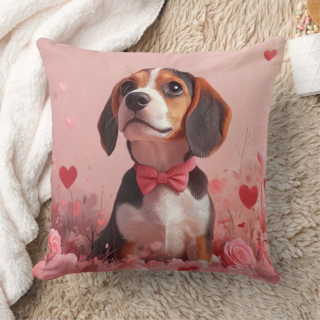 Beagle mit Rose - Valentinstag Kissen (Decke)