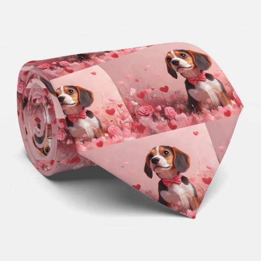 Beagle mit Rose - Valentinstag Krawatte (Gerollt)