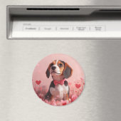 Beagle mit Rose - Valentinstag Magnet (In Situ (Geschirrspüler))