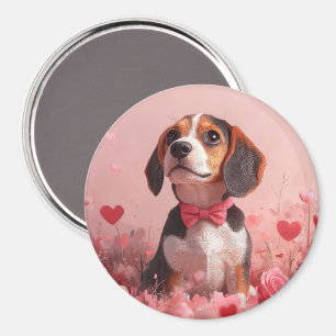 Beagle mit Rose - Valentinstag Magnet
