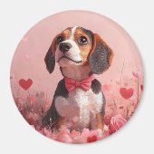 Beagle mit Rose - Valentinstag Magnet (Vorne)