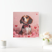Beagle mit Rose - Valentinstag Quadratische Wanduhr (Zuhause)