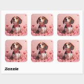 Beagle mit Rose - Valentinstag Quadratischer Aufkleber (Blatt)