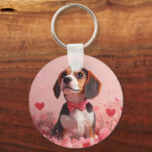Beagle mit Rose - Valentinstag Schlüsselanhänger (Rückseite)
