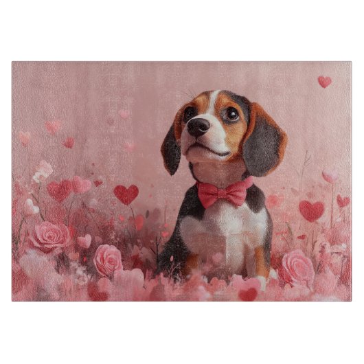 Beagle mit Rose - Valentinstag Schneidebrett (Vorderseite)