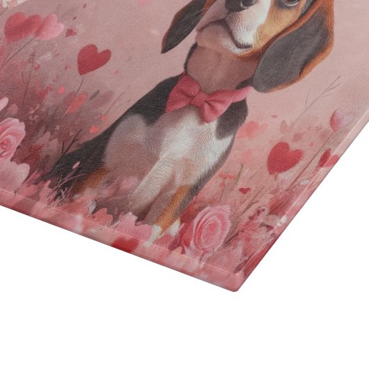 Beagle mit Rose - Valentinstag Schneidebrett (Ecke)