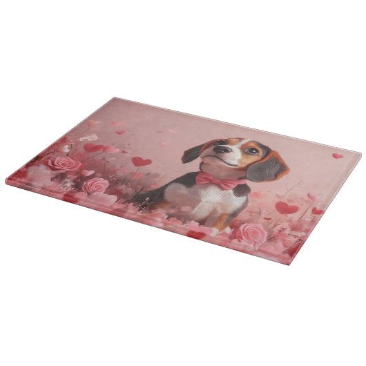 Beagle mit Rose - Valentinstag Schneidebrett (Ecke)