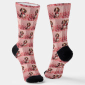 Beagle mit Rose - Valentinstag Socken (Gewinkelt)