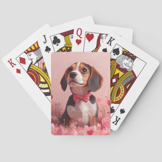 Beagle mit Rose - Valentinstag Spielkarten (Rückseite)