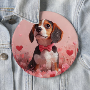 Beagle mit Rosen - Valentinstag Button