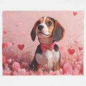 Beagle mit Rosen - Valentinstag Fleecedecke (Vorderseite (Horizontal))