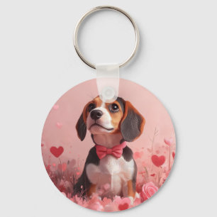 Beagle mit Rosen - Valentinstag Schlüsselanhänger