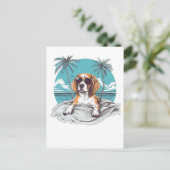 Beagle mit Sonnenbrille am Strand Postkarte (Stehend Vorderseite)