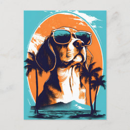Beagle mit Sonnenbrille am Strand Postkarte