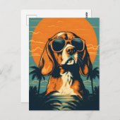 Beagle mit Sonnenbrille am Strand Postkarte (Vorne/Hinten)