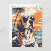 Beagle mit Sonnenbrille am Strand Postkarte (Vorne/Hinten)