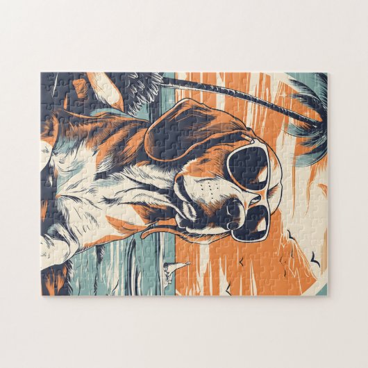 Beagle mit Sonnenbrille am Strand Puzzle (Horizontal)