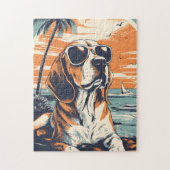 Beagle mit Sonnenbrille am Strand Puzzle (Vertikal)