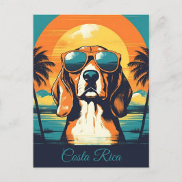Beagle mit Sonnenbrille an einem tropischen Strand Postkarte