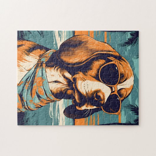 Beagle mit Sonnenbrille an einem tropischen Strand Puzzle (Horizontal)