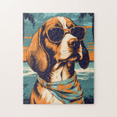 Beagle mit Sonnenbrille an einem tropischen Strand Puzzle (Vertikal)